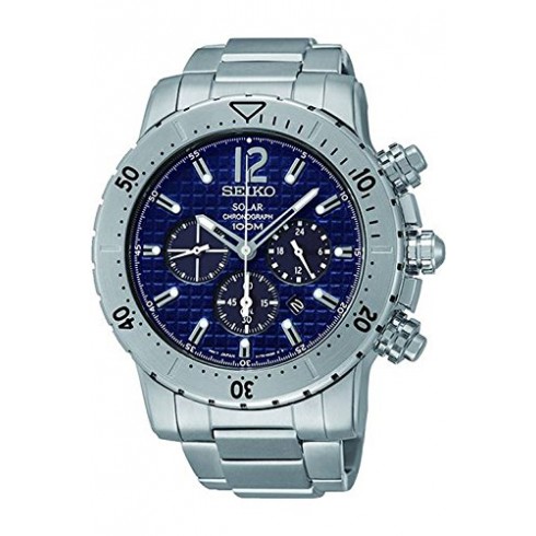 Seiko Solar Chronograph Blue Dial Stainless Steel Men's Watch SSC221P1 watches