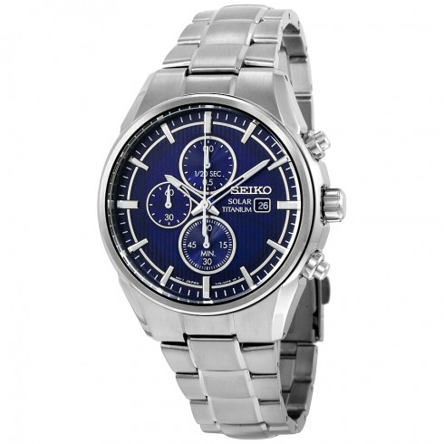 Seiko Solar Chronograph Blue Dial Titanium Men's Watch SSC365 watches