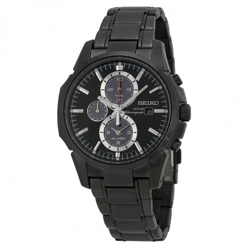 Replica Seiko Solar Chronograph Dual Time Black IP Stainless Steel Men's Watch SSC095 Watch