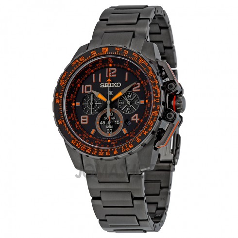 Seiko Solar Chronograph Flight Computer Black Dial Black-plated Men's Watch SSC277 watches