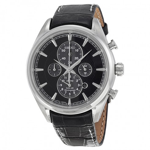 Seiko Solar Chronograph Grey Dial Black Leather Men's Watch SSC211P2 watches