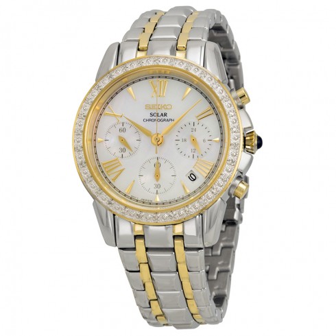 Seiko Solar Chronograph Mother of Pearl Dial Two-tone Ladies Watch SSC892 watches