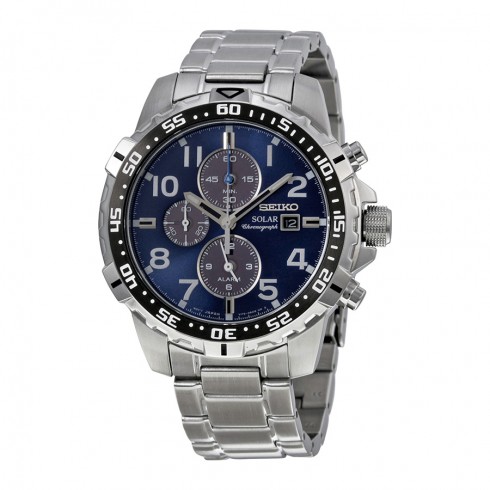 Seiko Solar Chronograph Navy Blue Dial Stainless Steel Men's Watch SSC305 watches