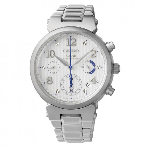 Seiko Solar Chronograph White Dial Stainless Steel Ladies Watch SSC863 watches