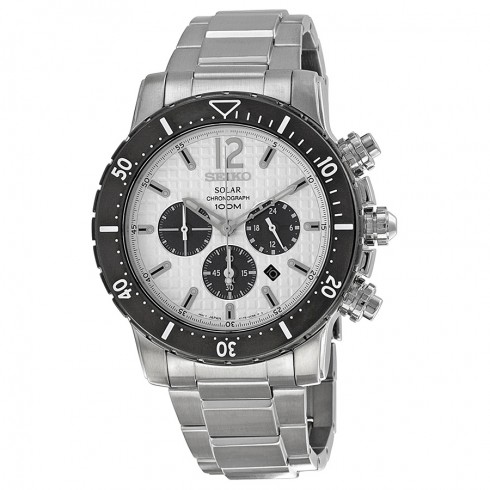 Seiko Solar Chronograph White Dial Stainless Steel Men's Watch SSC243 watches
