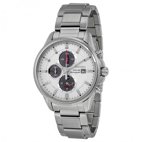 Seiko Solar Chronograph White Dial Stainless Steel Men's Watch SSC251 watches