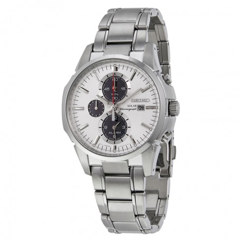 Seiko Solar Chronograph White Dial Stainless Steel Men's Watch SSC083P1 watches