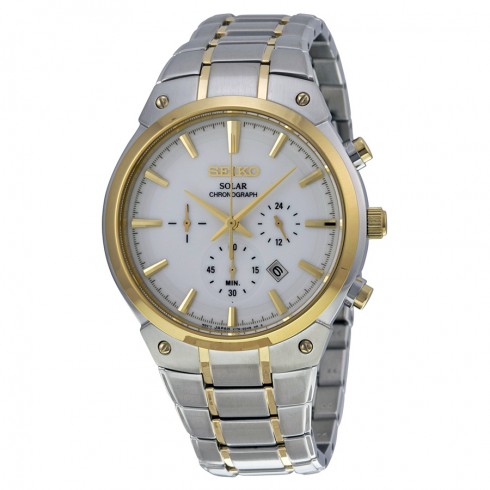 Seiko Solar Chronograph White Dial Stainless Steel Men's Watch SSC318 watches