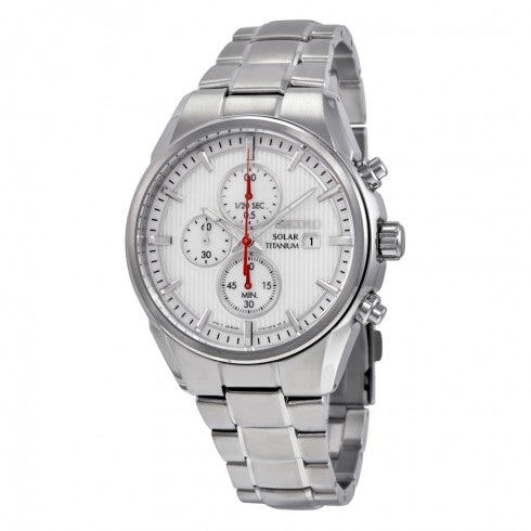 Seiko Solar Chronograph White Dial Titanium Men's Watch SSC363 watches