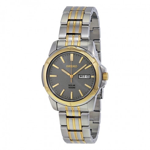 Seiko Solar Gray Dial Two-Tone Stainless Steel Men's Watch SNE098 watches