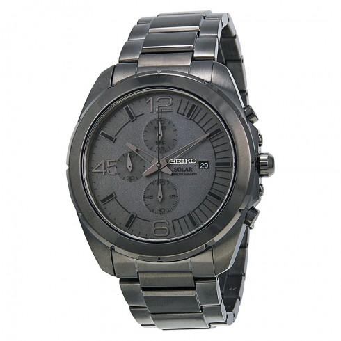 Seiko Solar Grey Dial Gunmetal Chronograph Men's Watch SSC235 watches