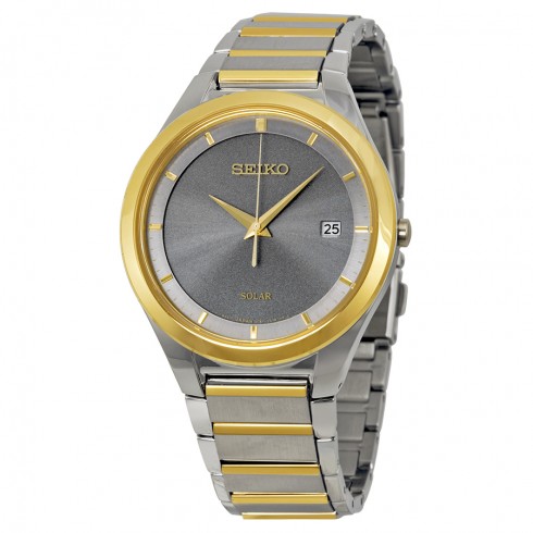 Seiko Solar Grey Dial Two-Tone Stainless Steel Men's Watch SNE242 watches