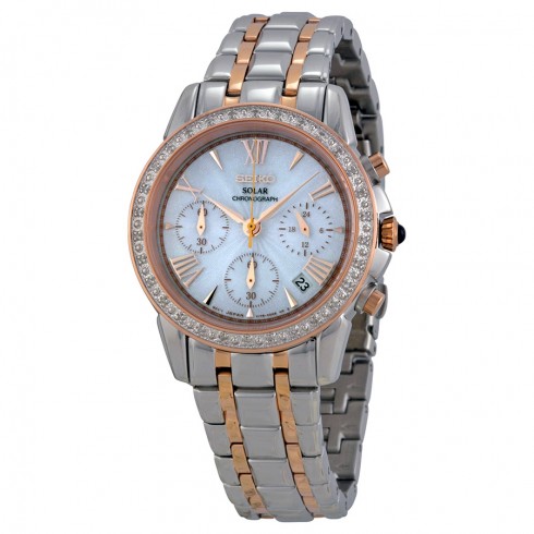 Seiko Solar LeGrand Chronograph Mother of Pearl Dial Two-tone Watch SSC880 watches
