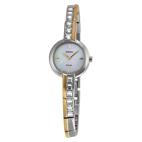 Seiko Solar Mother Of Pearl Dial Embellished Two-Tone Stainless Steel Ladies Watch SUP192 watches
