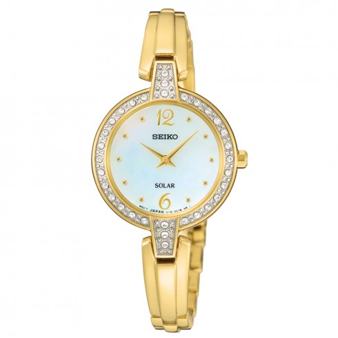 Seiko Solar Mother of Pearl Dial Gold-tone Ladies Watch SUP290 watches