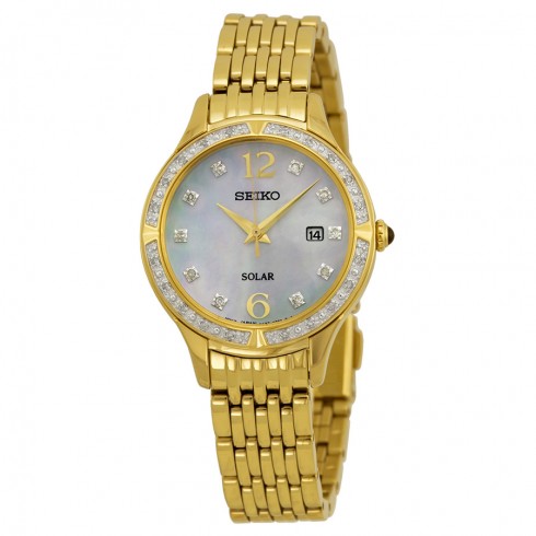 Seiko Solar Mother of Pearl Dial Gold-tone Ladies Watch SUT094 watches