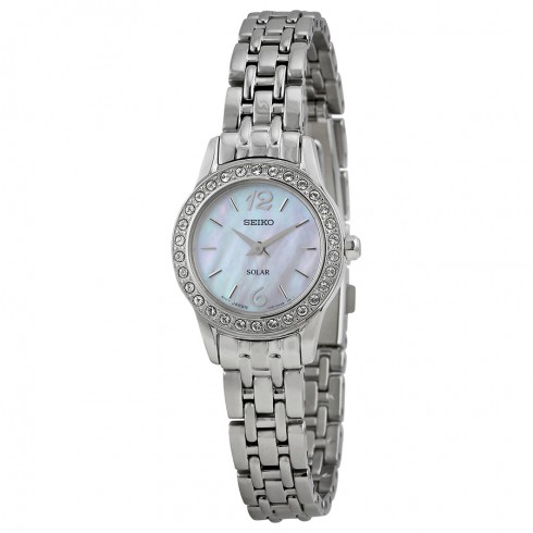 Seiko Solar Mother Of Pearl Dial Stainless Steel Ladies Watch SUP125 watches