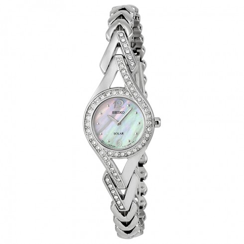 Seiko Solar Mother of Pearl Dial Stainless Steel Ladies Watch SUP173 watches