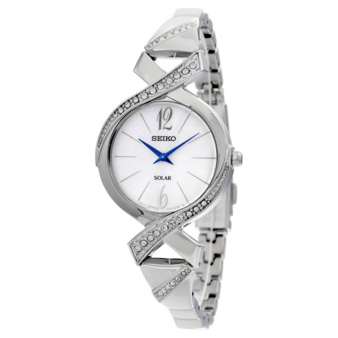 Seiko Solar Mother of Pearl Dial Stainless Steel Ladies Watch SUP263 watches