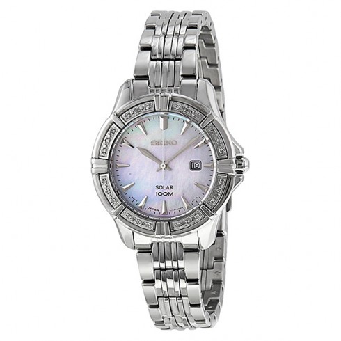 Seiko Solar Mother Of Pearl Dial Stainless Steel Ladies Watch SUT071 watches