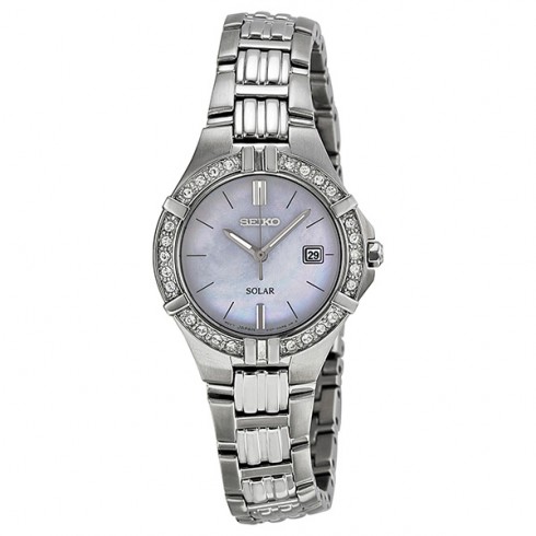 Seiko Solar Mother of Pearl Dial Stainless Steel Ladies Watch SUT087 watches