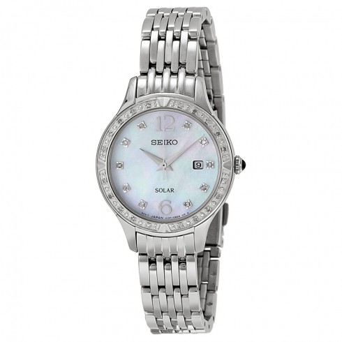 Seiko Solar Mother of Pearl Dial Stainless Steel Ladies Watch SUT091 watches