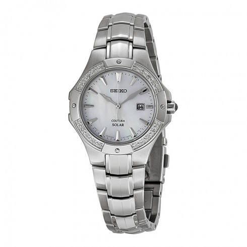 Seiko Solar Mother of Pearl Dial Stainless Steel Ladies Watch SUT123 watches