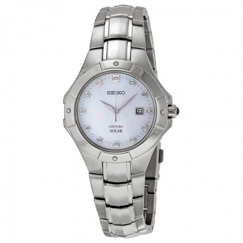 Seiko Solar Mother of Pearl Dial Stainless Steel Ladies Watch SUT125 watches