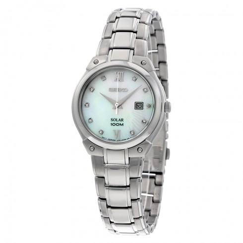 Seiko Solar Mother of Pearl Dial Stainless Steel Ladies Watch SUT213 watches
