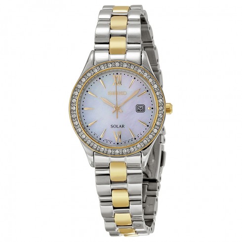 Seiko Solar Mother of Pearl Dial Two-tone Ladies Watch SUT074 watches