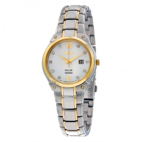 Seiko Solar Mother of Pearl Dial Two-tone Ladies Watch SUT214 watches