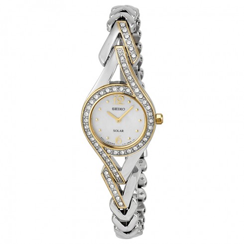 Seiko Solar Mother Of Pearl Dial Two-Tone Stainless Steel Ladies Watch SUP174 watches