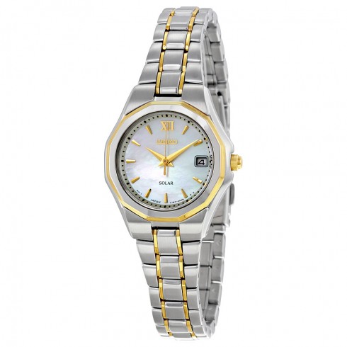 Seiko Solar Mother of Pearl Dial Two-Tone Stainless Steel Ladies Watch SUT058 watches