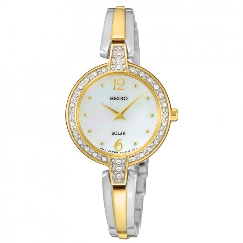 Seiko Solar Mother of Pearl Dial Two-tone Ladies Watch SUP288 watches