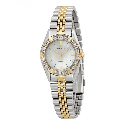 Seiko Solar Mother of Pearl Dial Two-tone Stainless Steel Ladies Watch SUP094 watches