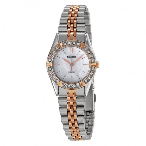 Seiko Solar Mother Of Pearl Dial Two-Tone Stainless Steel Ladies Watch SUP112 watches