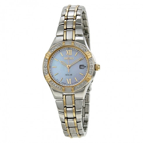 Seiko Solar Mother Of Pearl Dial Two-tone Stainless Steel Ladies Watch SUT068 watches