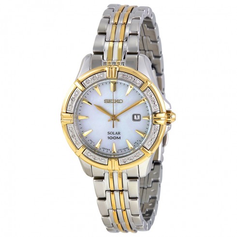 Seiko Solar Mother Of Pearl Dial Two-Tone Stainless Steel Ladies Watch SUT072 watches