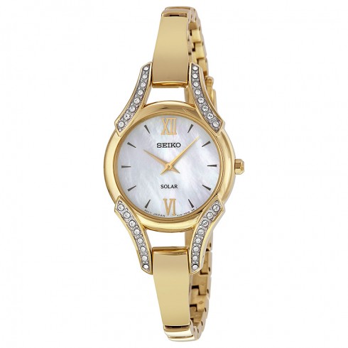 Seiko Solar Mother of Pearl Gold-tone Ladies Watch SUP216 watches