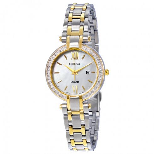Seiko Solar Mother of Pearl Two-tone Ladies Watch SUT198 watches