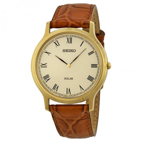 Seiko Solar Off White Dial Brown Leather Men's Watch SUP876 watches