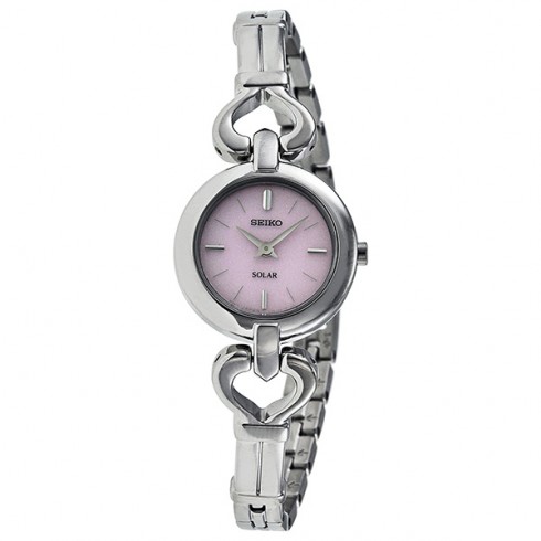 Seiko Solar Pink Dial Heart-Shaped Lugs Stainless Steel Ladies Watch SUP135 watches