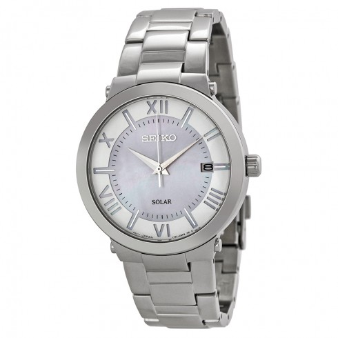 Seiko Solar Pink Mother of Pearl Dial Stainless Steel Ladies Watch SNE885 watches