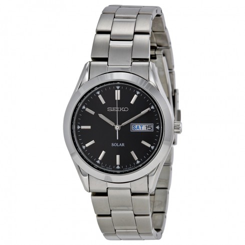 Seiko Solar Quartz Black Dial Men's Watch SNE039 watches