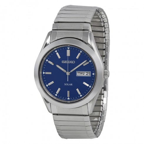 Seiko Solar Quartz Blue Dial Stainless Steel Men's Watch SNE057 watches