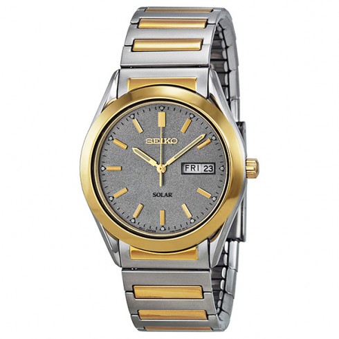 Seiko Solar Quartz Grey Dial Two-tone Men's Watch SNE180 watches