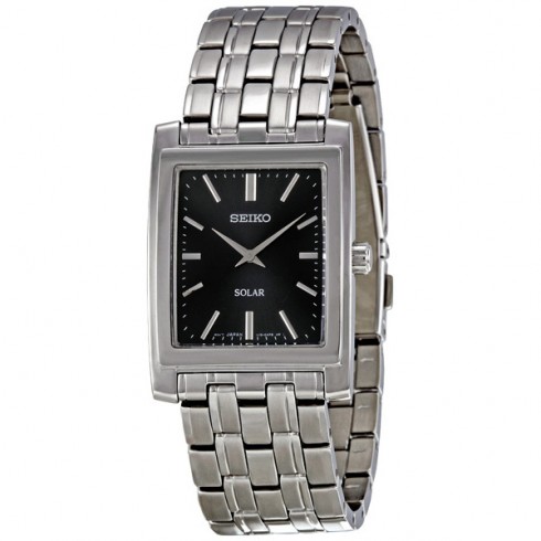 Seiko Solar Quartz Stainless Steel Black Dial Men's Watch SUP899 watches
