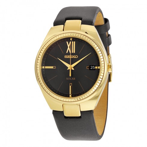 Seiko Solar Recraft Black Dial Black Leather Ladies Watch SNE876 watches