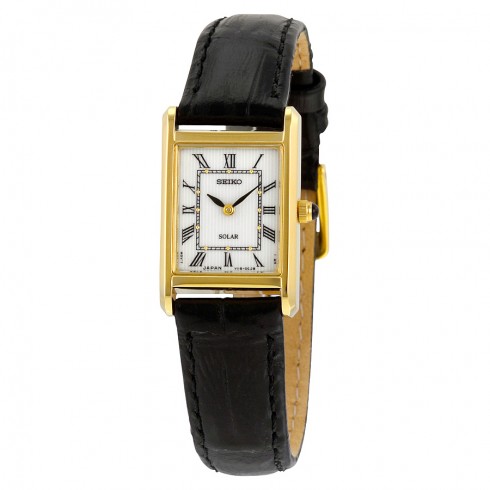 Seiko Solar Silver Dial Black Leather Ladies Watch SUP250 watches
