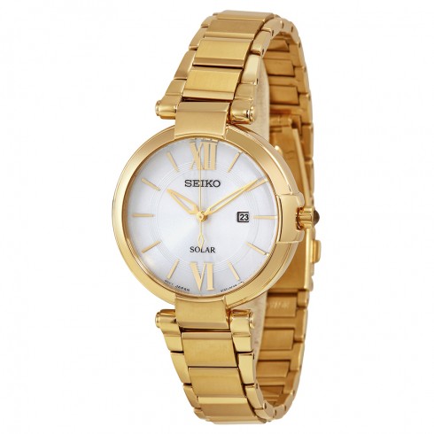 Seiko Solar Silver Dial Gold-tone Ladies Watch SUT158 watches